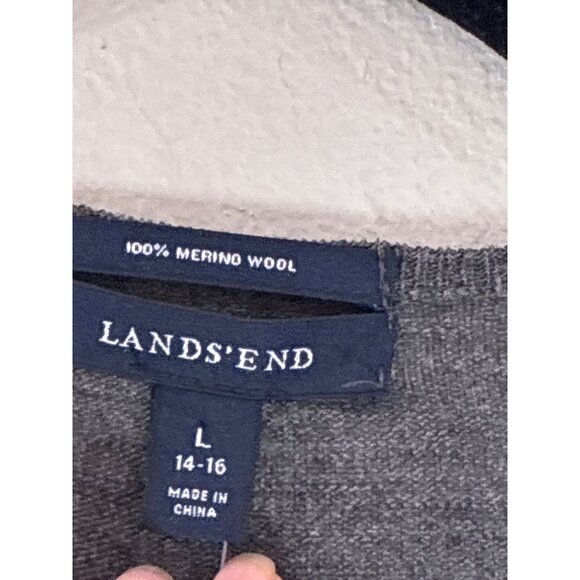 Lands' End gray v-neck sweater Womens Merino Wool size large Academia simple - Picture 3 of 7